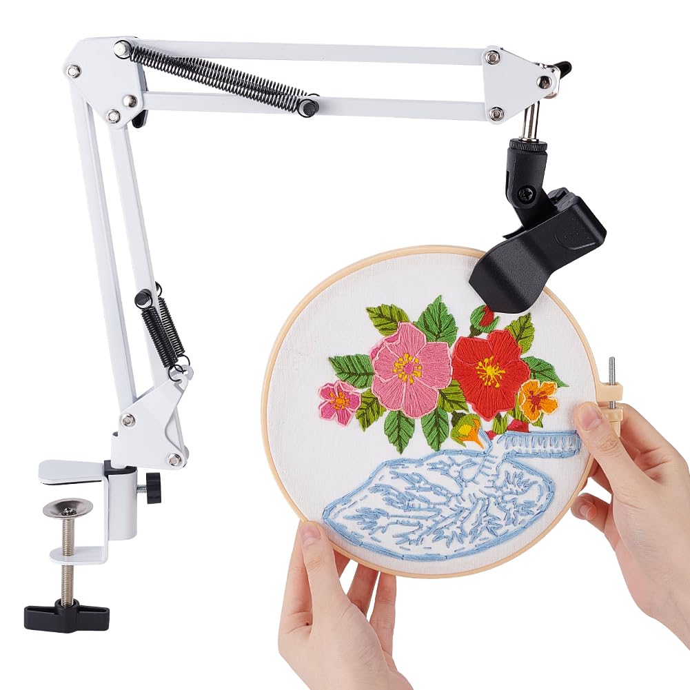 OLYCRAFT White Embroidery Table Stand Kit 8mm Hole Hand Embroidery Stand Lap Folding Cross Stitch Stand Clamp Hand Embroidery Hoop Holder 360 Rotated Embroidery Holder Stand for Embroidery Hoops