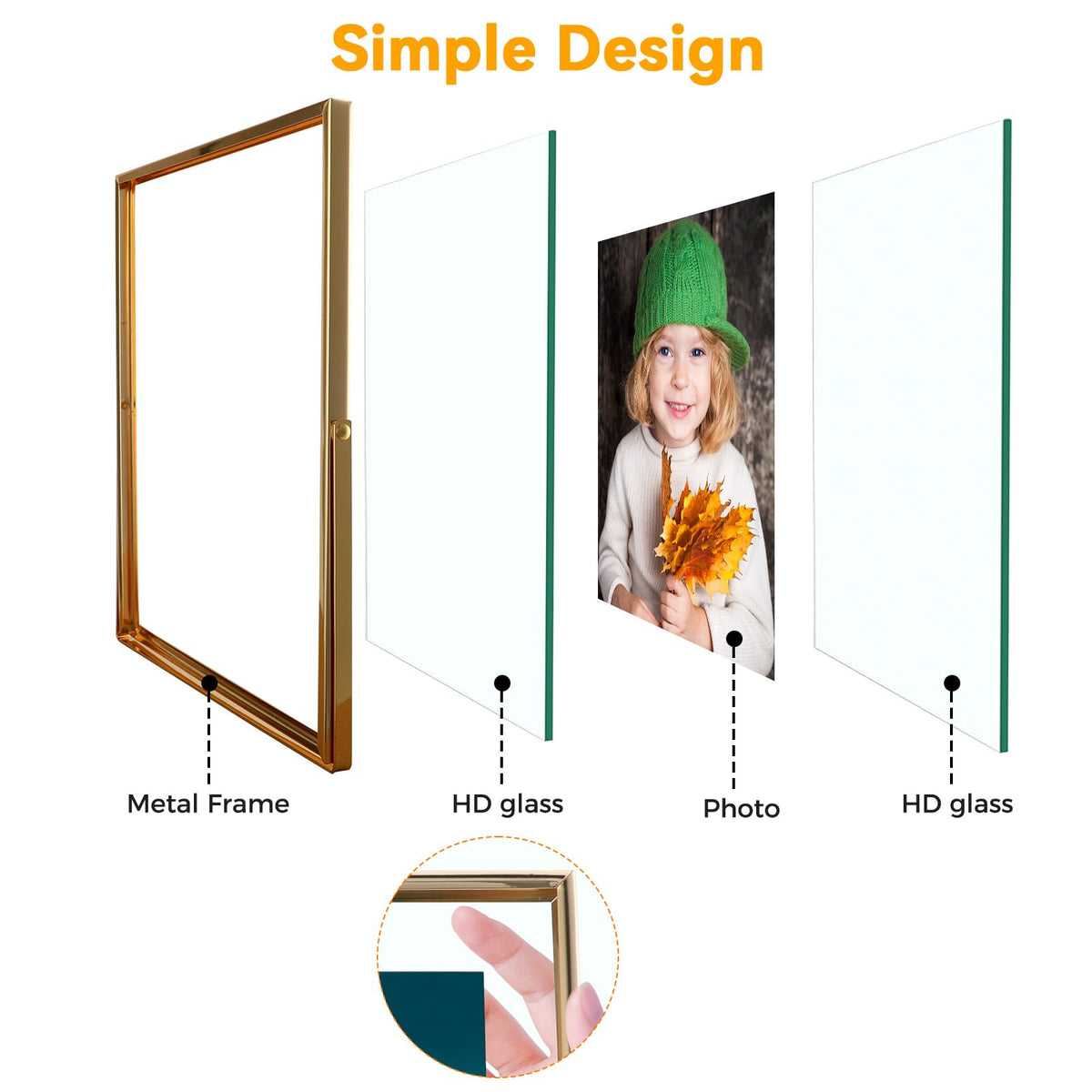 AhaGo Gold Floating Frame, 10"x12", Vertical, For Picture 8.5x11, 8x10, 7x9, Tabletop Shelf Photo Frame, Classy For Father's Day, Birthday or Wedding