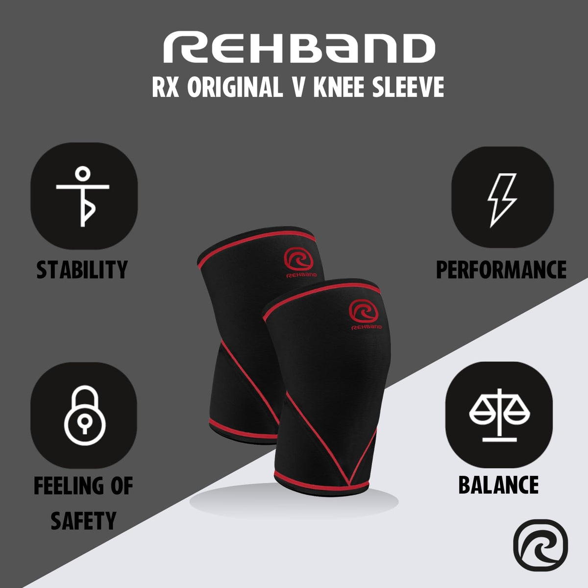Rehband Classic 7mm V Knee Sleeve for Weightlifting, Competition Grade Powerlifting Knee Sleeve, Compression Sleeve for Crossfit, Squats, Gym & Heavy Lifts, Colour:Black/Red - 1 Pair, Size:XX-Large