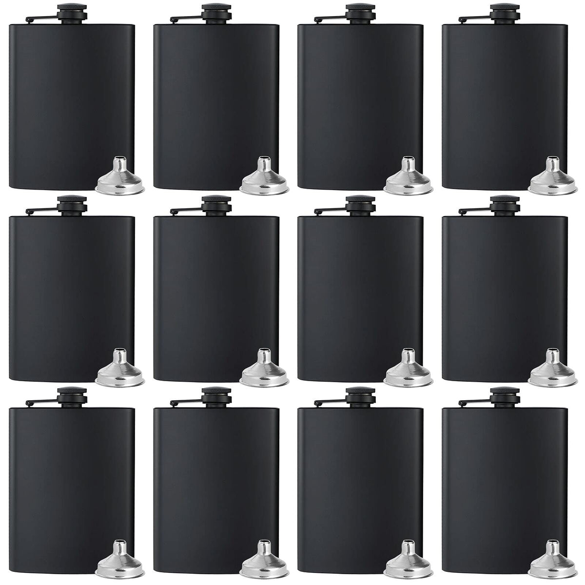 BALABALA Hip Flasks for Liquor for Men Women 12 pcs 8Oz Matte Black Stainless Steel Flask with 12 pcs Funnels for Wedding Party Groomsman Bridesmaid Birthdays Gift