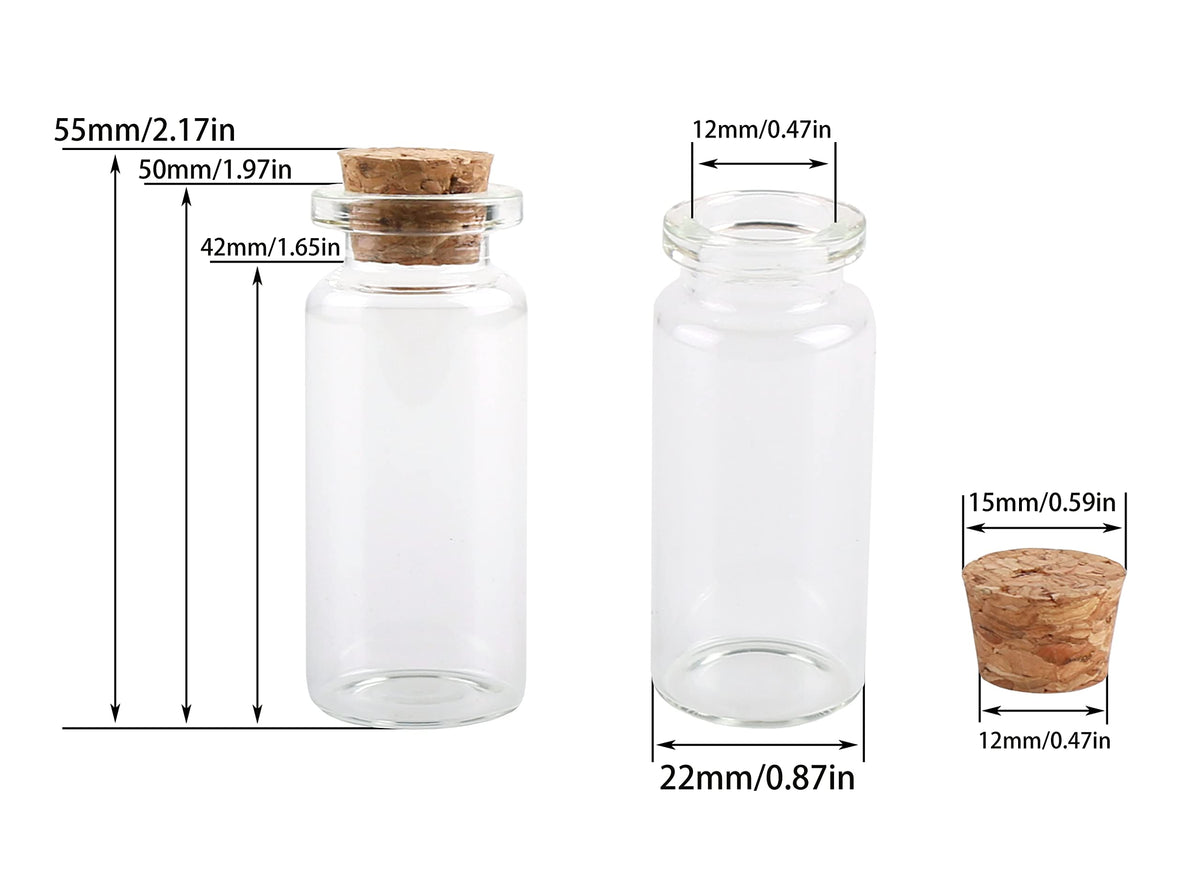 MaxMau 10ml Small Glass Bottles with Cork Stoppers,pack of 100 Vials Tiny Jars for DIY Art Crafts Projects Store Wishing Bottles Message Wedding Favors Gift