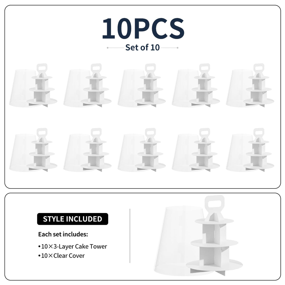 FZJ 3-Tier Cupcake Stand, 5 Set Cardboard Cupcake Tower with Clear Cover, Dessert Cup Cake Stand Tower for Birthday Wedding Party Decoration,Afternoon Tea Stand, Cupcake Tier Stand