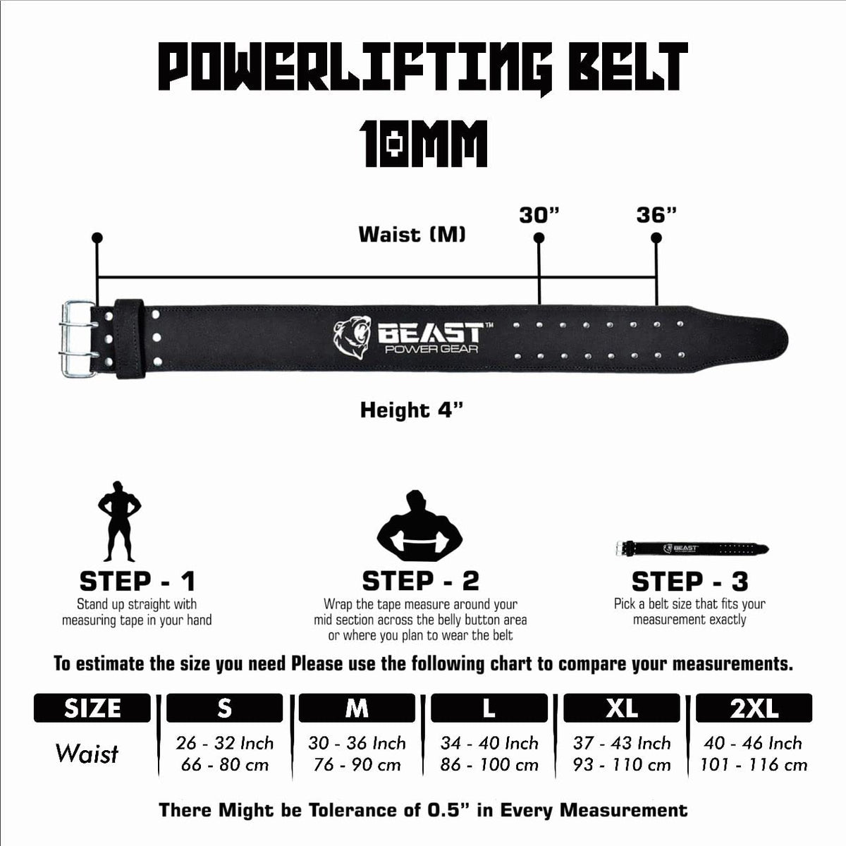 Beast Power Gear Weight Lifting Belt for Women & Men - Leather Power Belt with Back and Core Support for Weightlifting, Powerlifting, Strength Training, Squat and Deadlift Free Strap