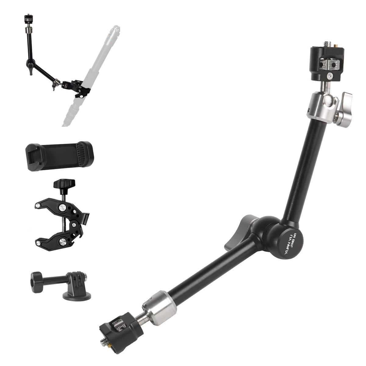 Heavy-Duty Articulating Magic Arm Mount with Super Clamp, 360° Dual Ball Head & 1/4" ARRI Locating Pin&Holes, Camera Monitor Mount for Action Camera Video LED Light (11" Magic Arm w/Clamp)