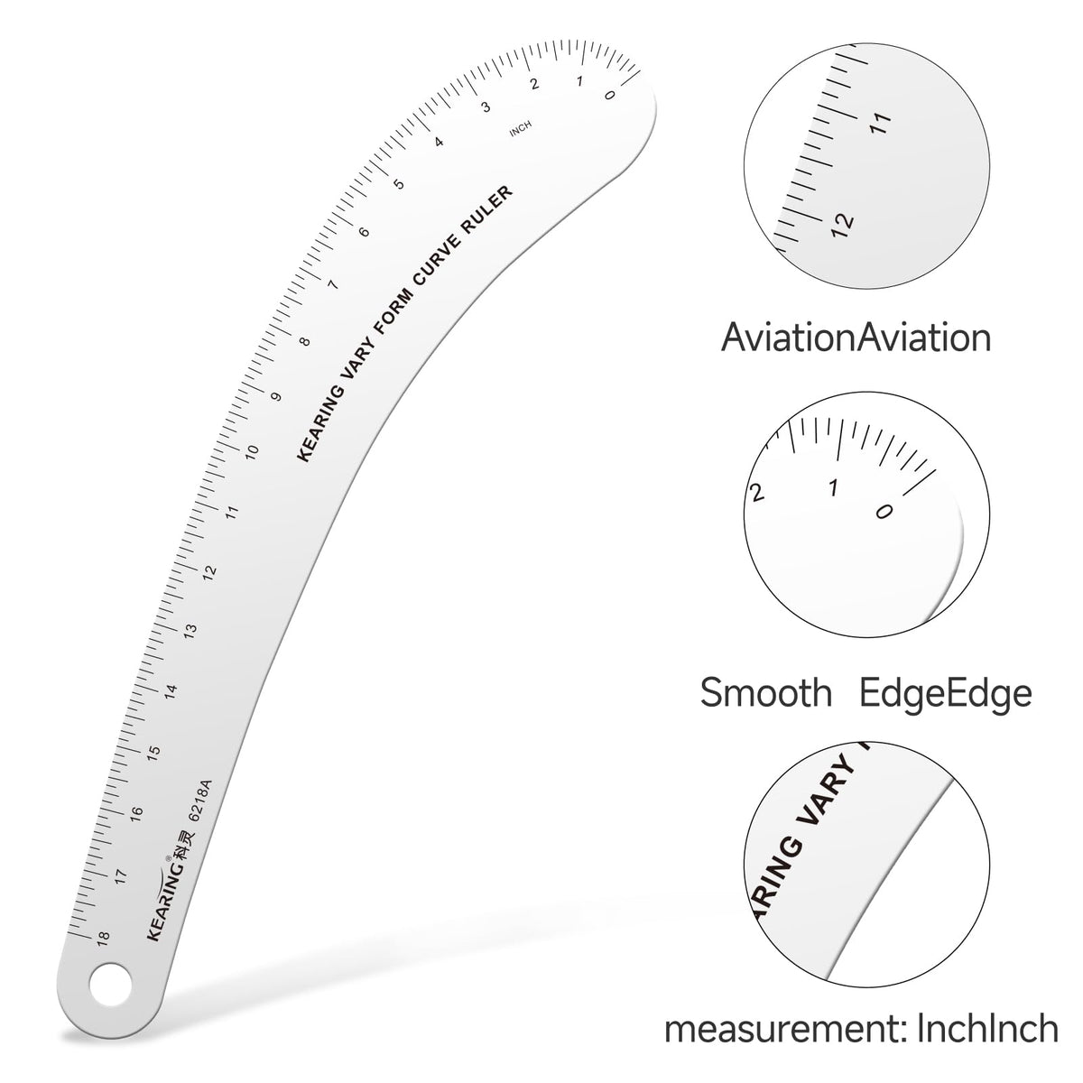 Kearing 18 inch French Curve Ruler, Hip Curve Ruler for Pattern Making, Vary Form Curve Ruler Aviation Quality Aluminum Fashion Designer's Ruler for Sewing, Quilting, Design