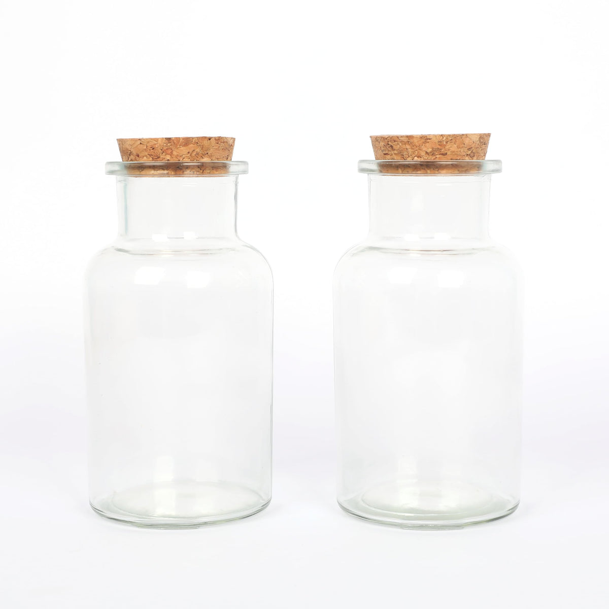 Magic Season Decorative Glass Bottles with Cork Stoppers (250 ml Wide Mouth Round Bottles/Set of 2)
