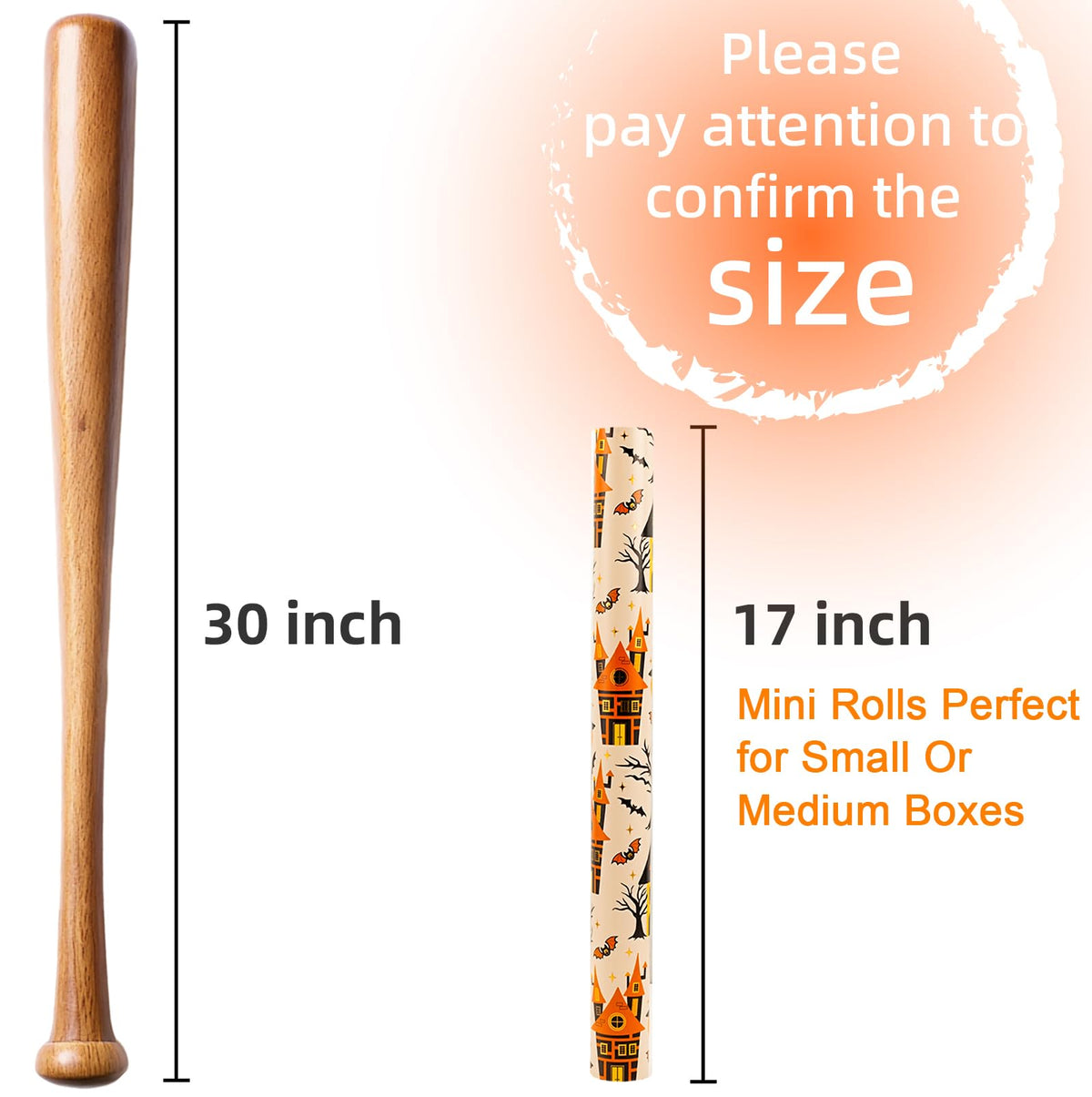 Yarcony Halloween Wrapping Paper Roll - 17 Inch X 33 Feet - Metallic Foil Classic Orange Haunted House, Pumpkin and Bat Pattern Gift Wrap Paper Sheet for Halloween's Day, Holiday Decorations, Birthday