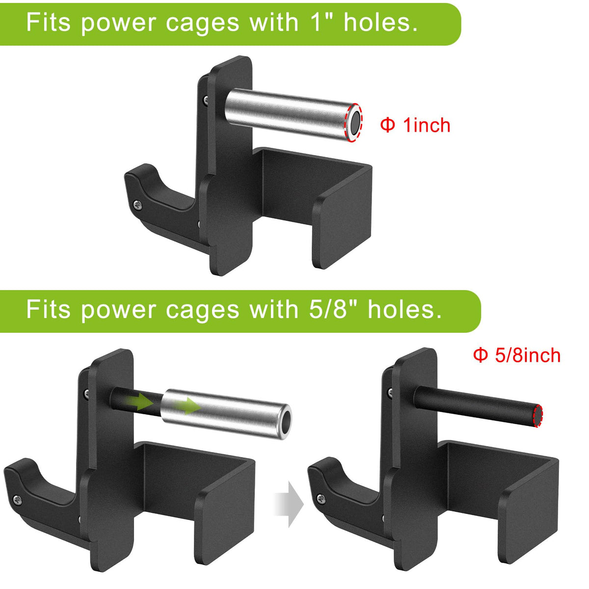 SELEWARE Steel J Hooks for Power Cage Squat Rack Attachment, Only for 3" x 3" Tube with 1" or 5/8" Hole, Barbell J-Hook Holder for Power Rack, J Cups Set of 2