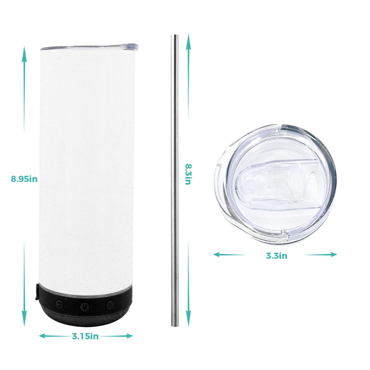 ZREGGUR 20oz 1pack sublimation Music Speaker Tumbler Blank Bulk Black with Glow Green,Straight music mug with straw, lid, straw brush,Reusable Travel Coffee Mug For Men and Women