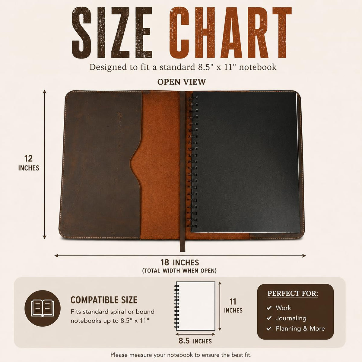 TheAntiq Large Leather Journal Cover for Hard Cover Notebook 8.5 x 11 - Handmade Rustic, Full Grain Leather Journal Cover Notebook Refillable (Brown)