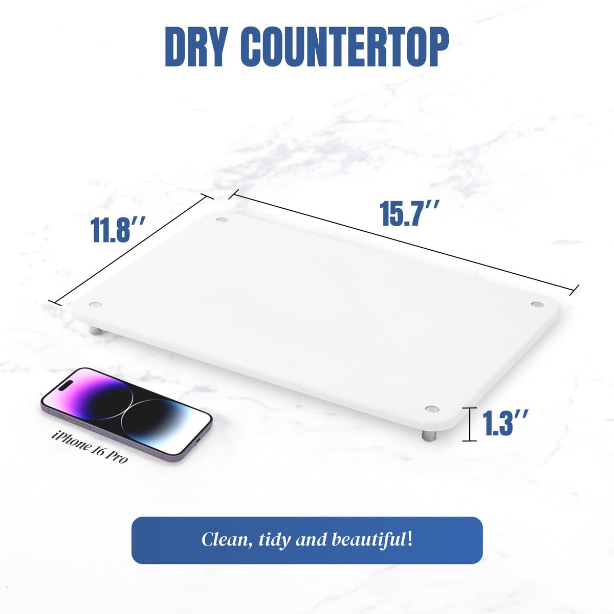 Plentio Stone Drying Mat for Kitchen Counter with Non-Slip Stainless Steel Feet, Quick Drying Diatomaceous Dish Racks for Dishes, Bottles and more, 15.7"(L)×11.8"(W), Cream White