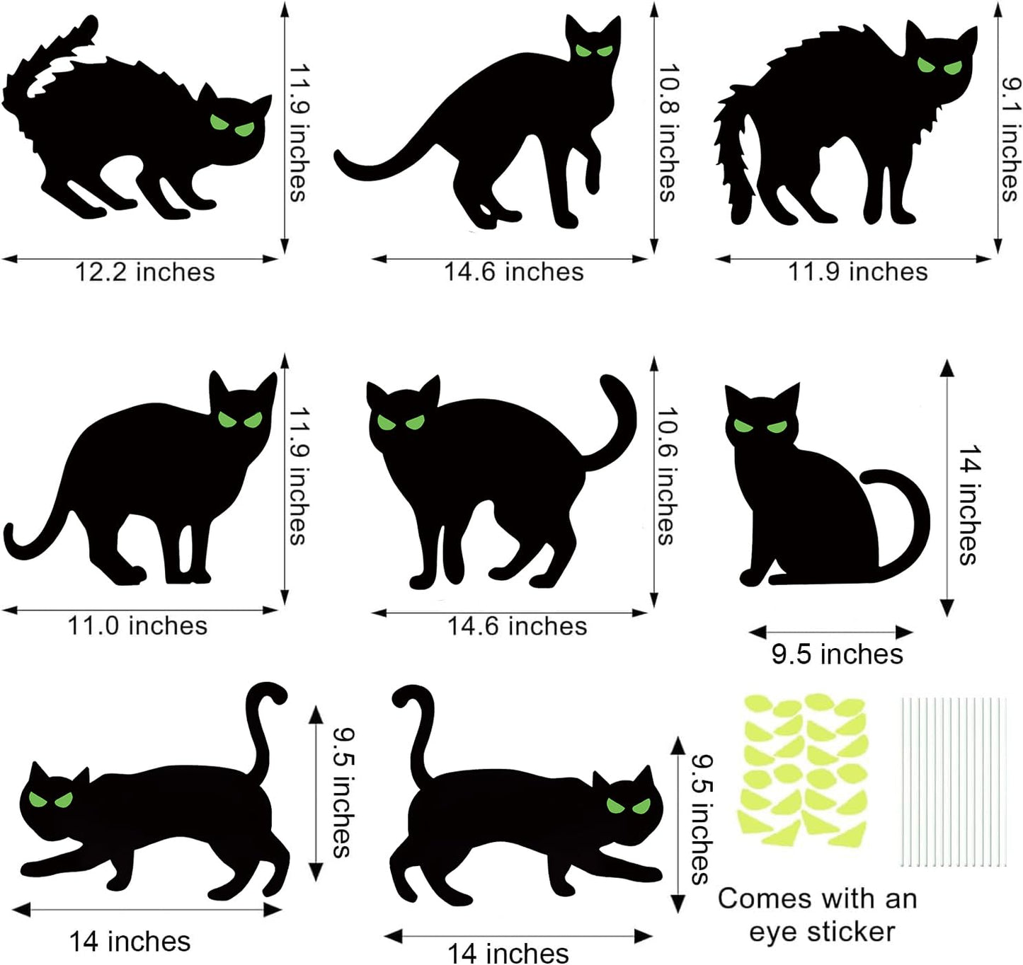 Halloween Decorations Outdoor, 8PC Black Cat Yard Signs with Stakes, Scary Silhouette Glow in Dark Eyes, Waterproof Corrugated Plastic Lawn Decor for Halloween Party Decor