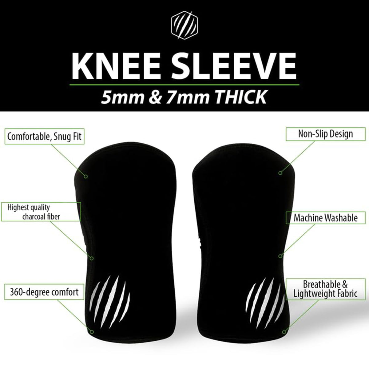 Bear KompleX Knee Sleeves for Men & Women - 5mm Compression & Heat Retention Neoprene Compression Knee Brace for Weightlifting, Squats & Powerlifting