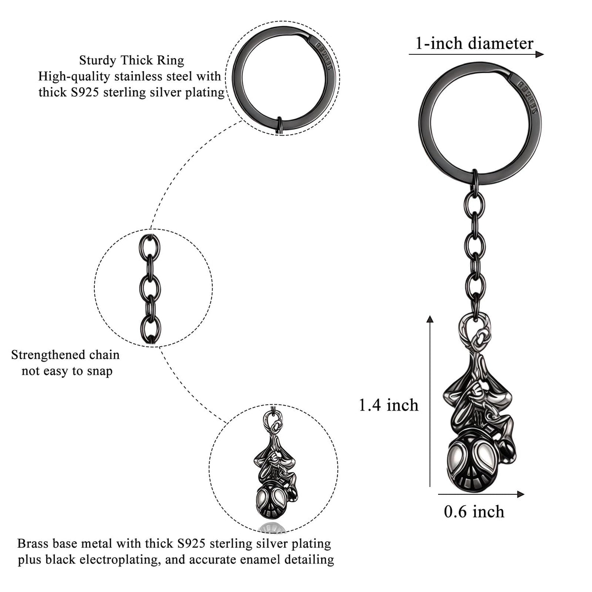 RZCXBS Spider Keychain for Backpack,Superhero Keychain with Gift Box,Brass and S927 Silver,Ideal for Holiday Gifts,Halloween,Christmas(Black-Upright)