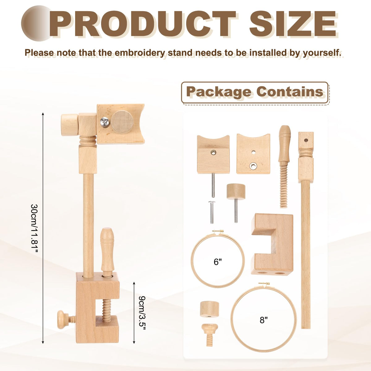 PATIKIL Embroidery Hoop Stand, Adjustable Rotated Beech Wood Cross Stitch Stand Holder for DIY Art Craft, Sewing, Needlework Projects, with 6" & 8" Embroidery Hoop