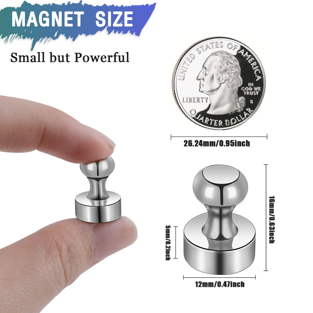 MAGXCENE 50 Pack Fridge Magnets, Small Strong Refrigerator Neodymium Magnets for Whiteboard, Office, Classroom, Kitchen, Adults, Home