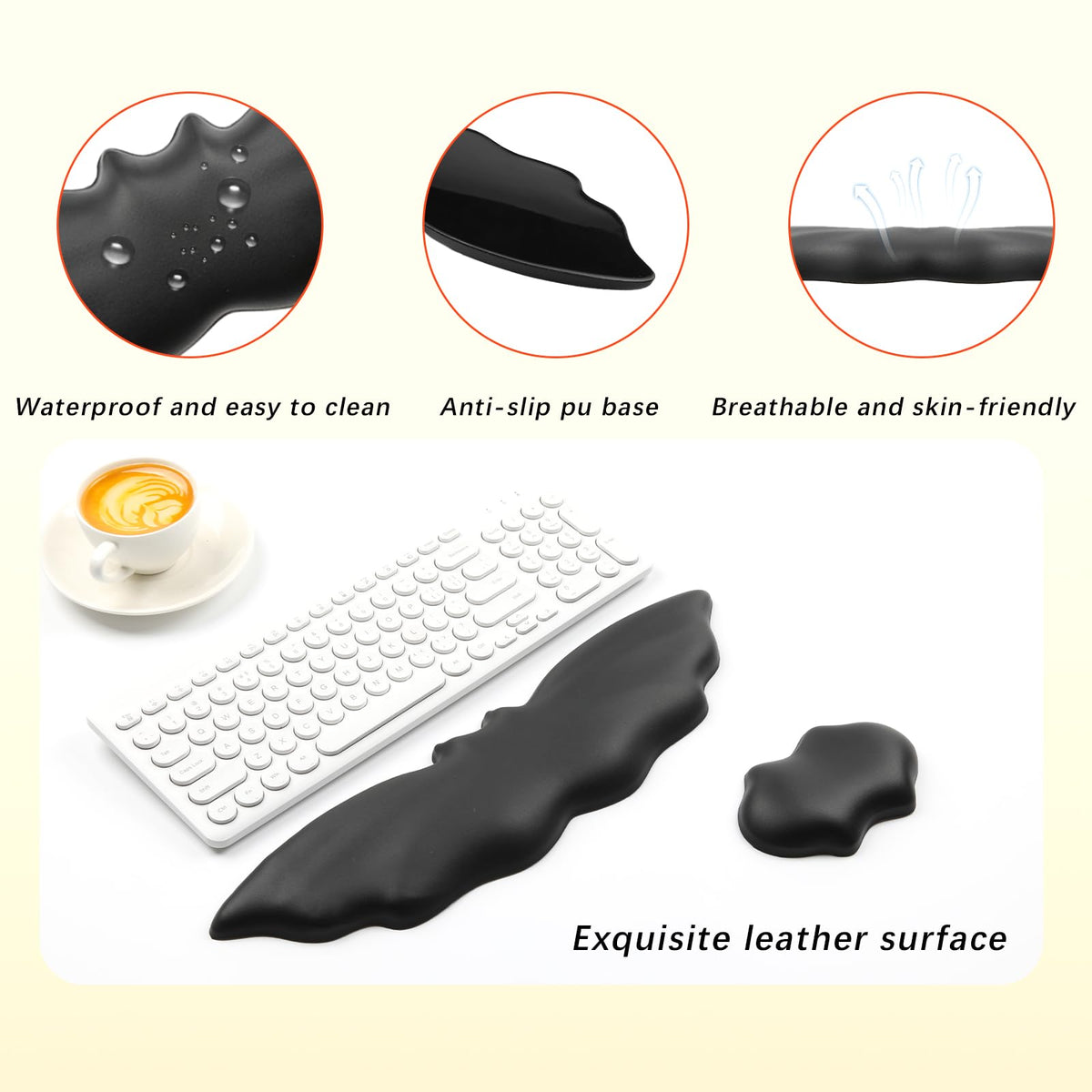 Tscuite Keyboard Wrist Rest - Soft Leather Halloween Bat Wrist Pad for Mouse Wrist Rest with Non-Slip Base, Wrist Pad for Keyboard,Arm Rest for Desk Computer Laptop Mac Gaming Office Black