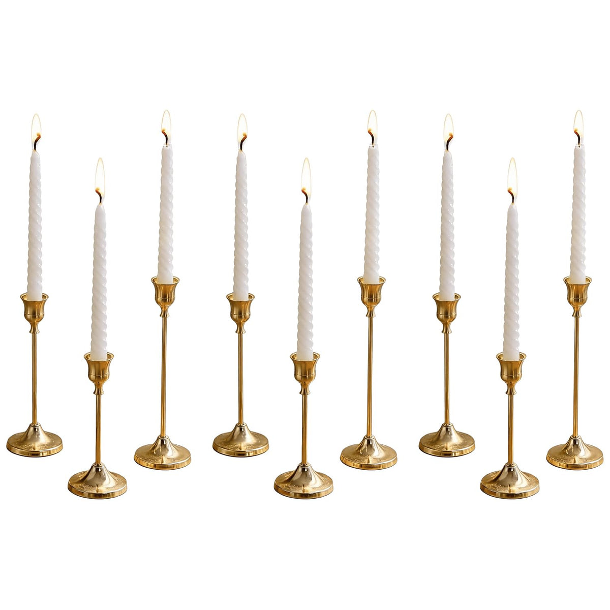 3 Sets(9 Pcs) Gold Candlestick Holders - Brushed Metal Taper Candle Holders with Anti-Slip Base, Vintage Brass Candle Stick Holder for Wedding Centerpieces, Dining Table, Fireplace & Mantel Dec