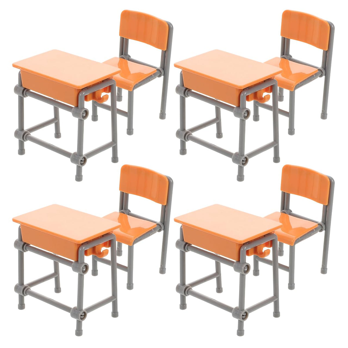 Toddmomy Miniature Plastic Classroom Desk and Chair 4-Set, Realistic Dollhouse School Furniture Accessories for Diorama Decor