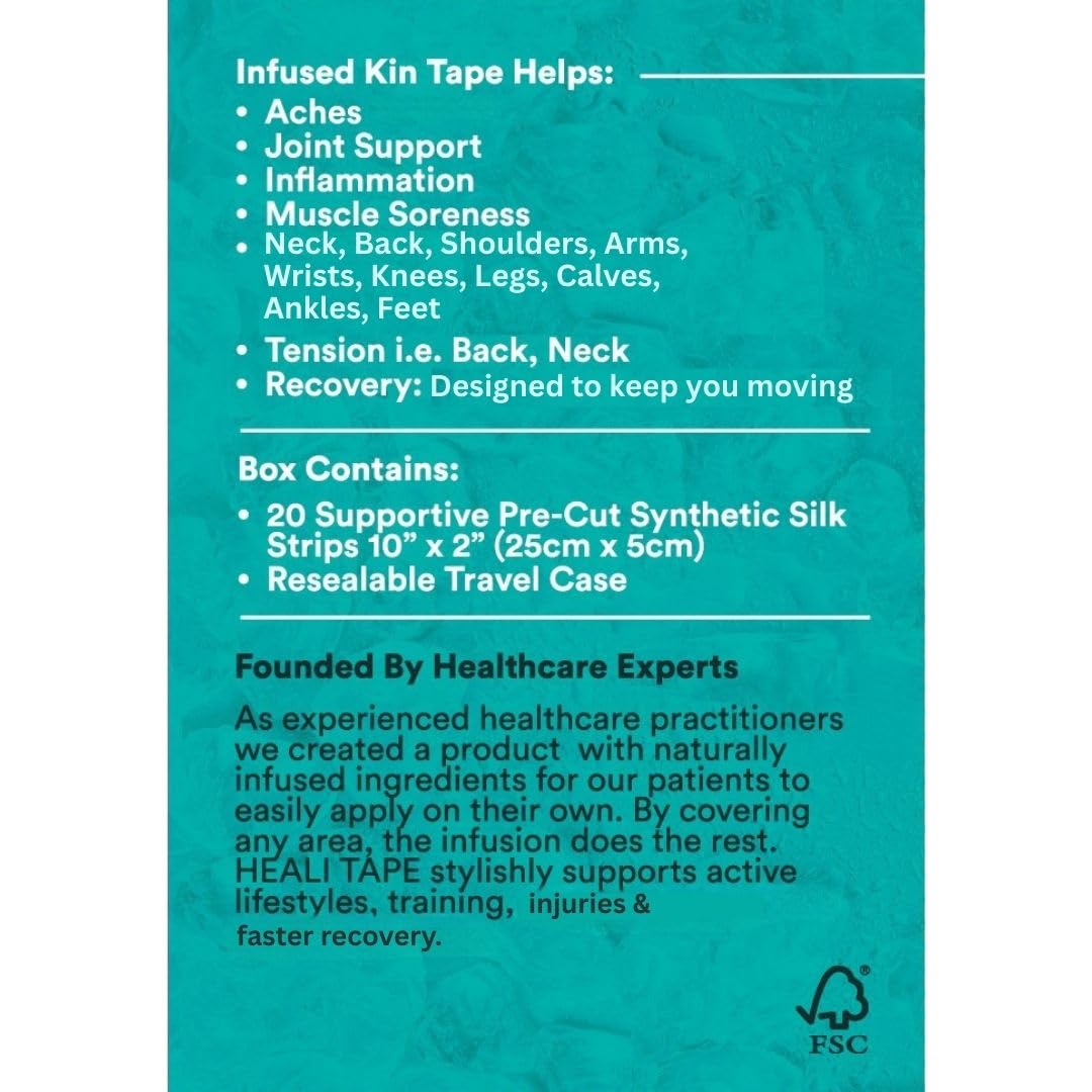 Heali Kinesiology Tape with Magnesium and Menthol, 20 Pcs Precut Strips, K Tape Roll, Knees, for Physical Therapy, Sports, Muscles and Joints, Water Resistant, Blue Splatter