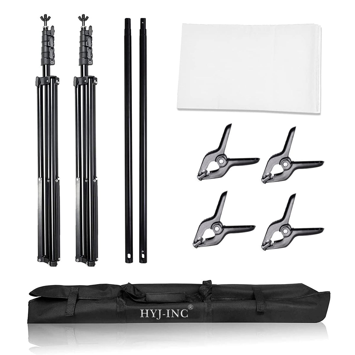 HYJ-INC Photo Video Studio 12 x10ft 100% Muslin White Backdrop with 10 x 8.5ft Stand Photography Background Support System Kit,Clamp, Carry Bag