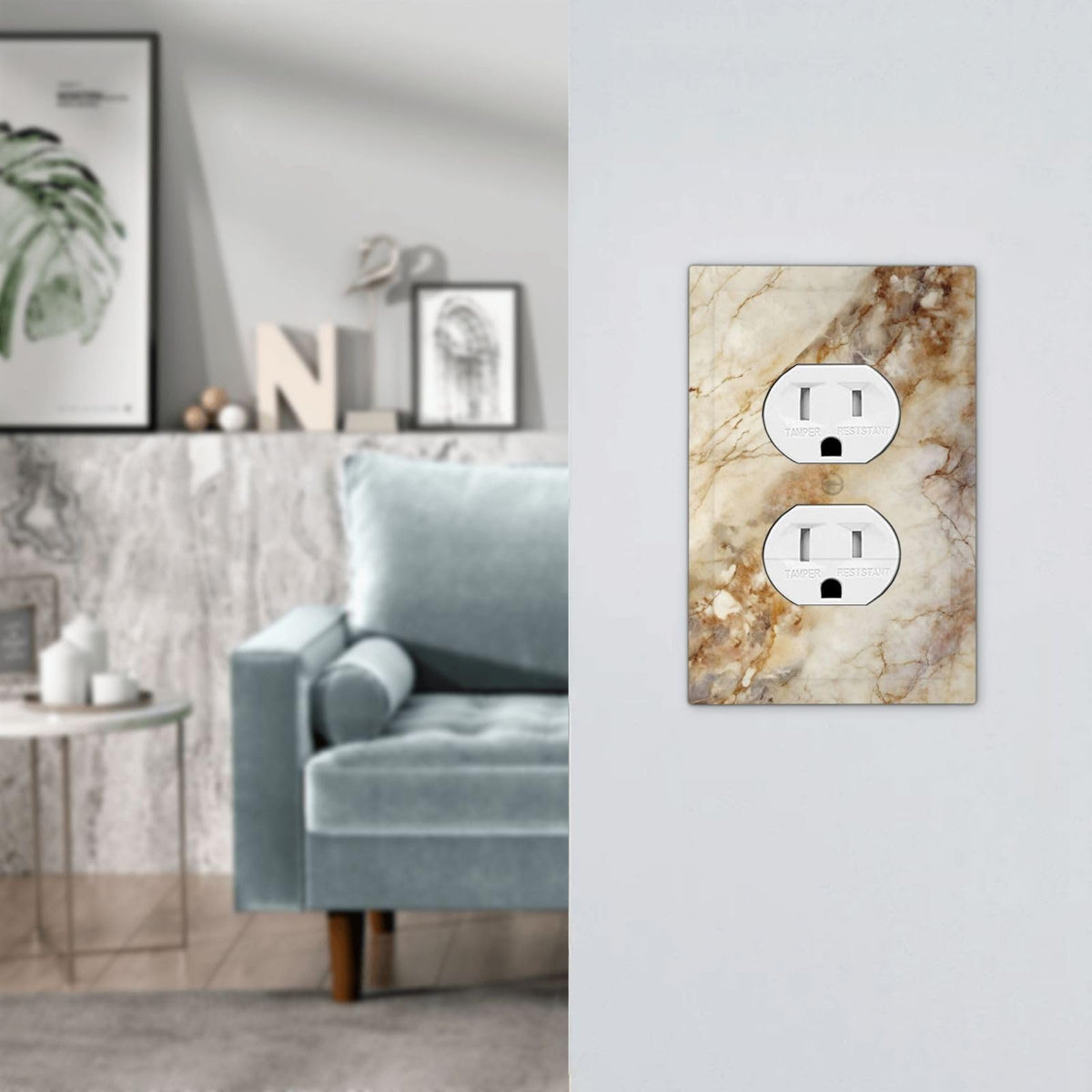 Brown And White Slab Marble Luxurious Printing Outlet Covers 1 Gang Duplex Light Switch Cover Decorative Switch Plates Electrical Receptacle Faceplate Wall Plate for Bathroom Kitchen Decor