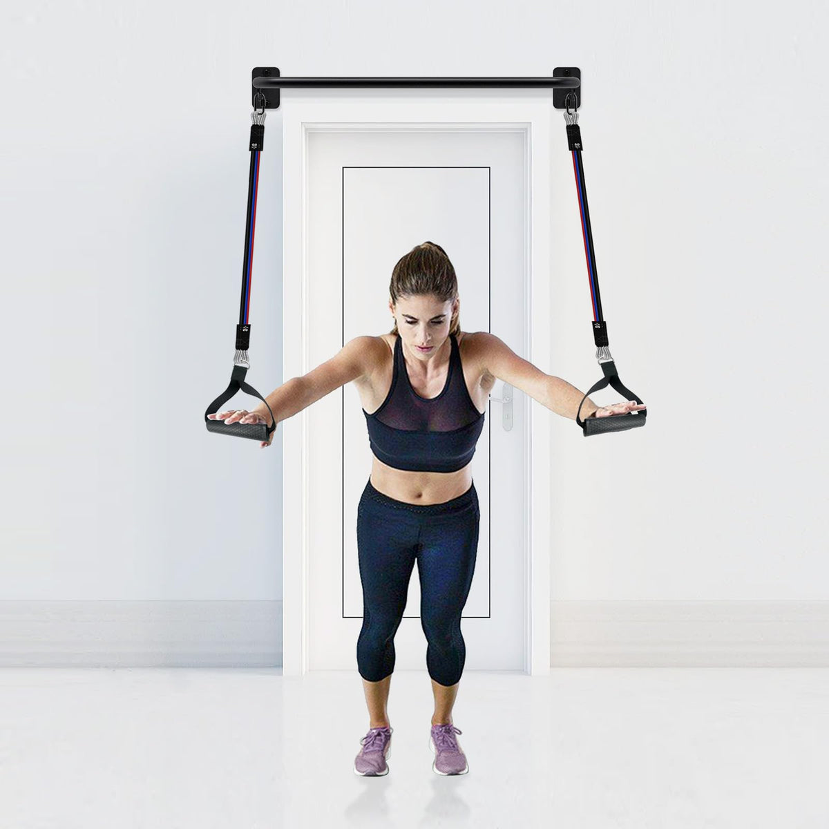 SELEWARE Fully Welded Pull Up Bar Wall Mount Heavy Duty Chin-up Bar w/Resistance Band Hooks for Doorway, Support Beam or Joist Mount Thick Metal Sturdy Construction Support 500 lbs