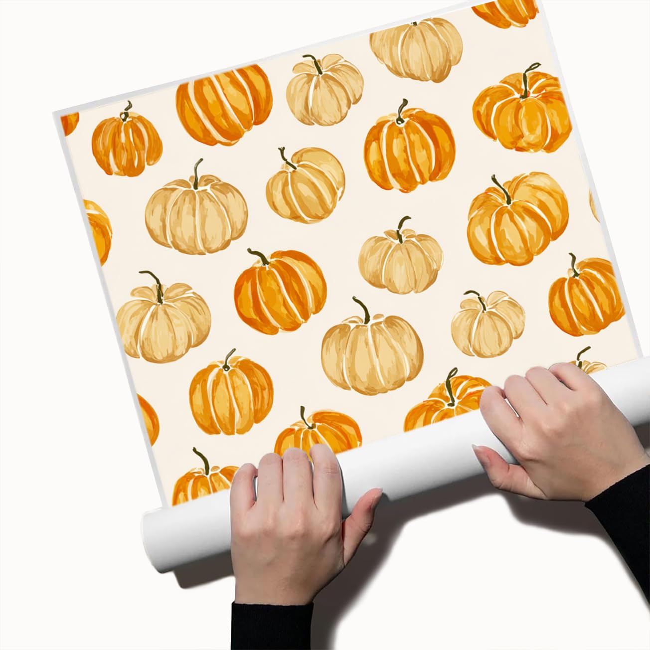 Pumpkin Pattern Wall Art – Modern Fall Illustration Print with Beige and Orange Gourds, Seasonal Autumn Canvas for Farmhouse Dining Room or Entryway 12x16in Unframed