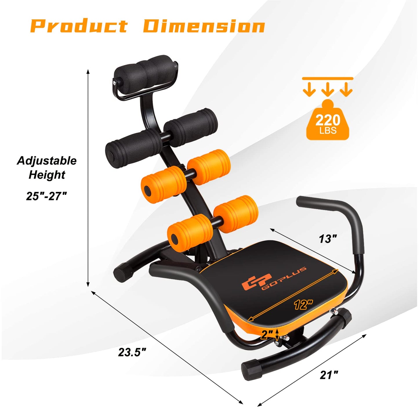 Goplus Core & Abdominal Trainers, Twister Trainer Ab Exercise Machine Height Adjustable Incline Workout Equipment Ab Rocket Exerciser (Yellow)
