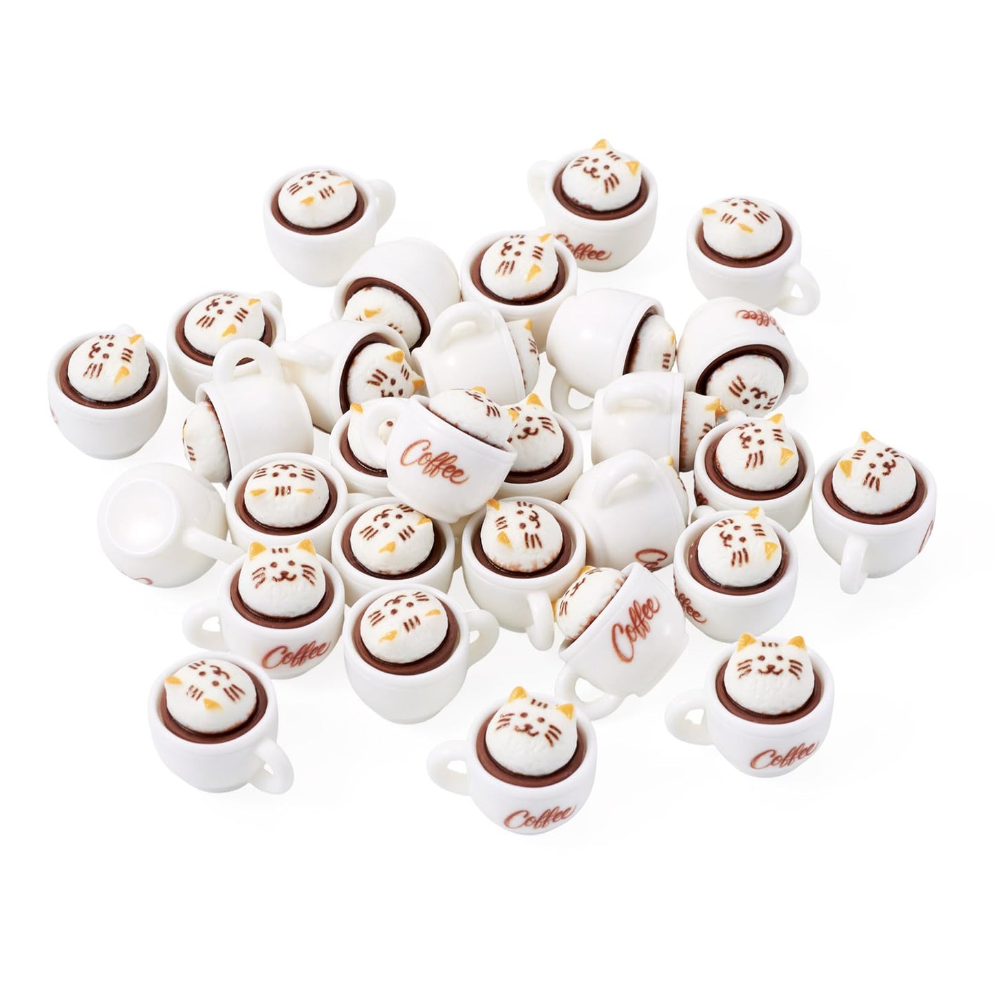 Magibeads 35Pcs Cat Coffee Cup Mini Ornaments Resin Cup Miniatures 3D Model Micro Landscape Dollhouse Decorations Fake Mugs Drink Food Cute Table Desk House Decor Party Supplies 17.5x23x19mm