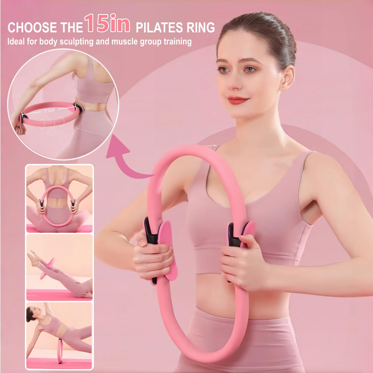 Pilates Equipment, Pilates Kit for Home Workouts, Pilates Essentials Kit for Women, Home Pilates Kit with Pilates Ring and Ball Set, Booty Bands, Figure 8 Resistance Band, Yoga Band (Pink for Mother)