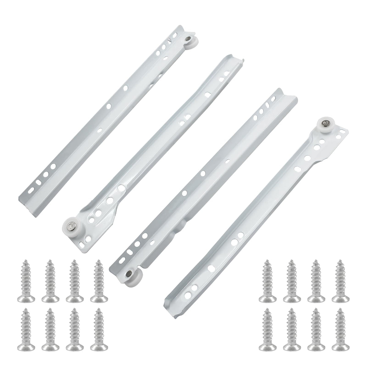 Suiwotin 1 Pair 10 Inch Drawer Slides, White Coated Steel Drawer Track, Removable Bottom Mount Drawer Rails with Smooth Sliding Nylon Wheels