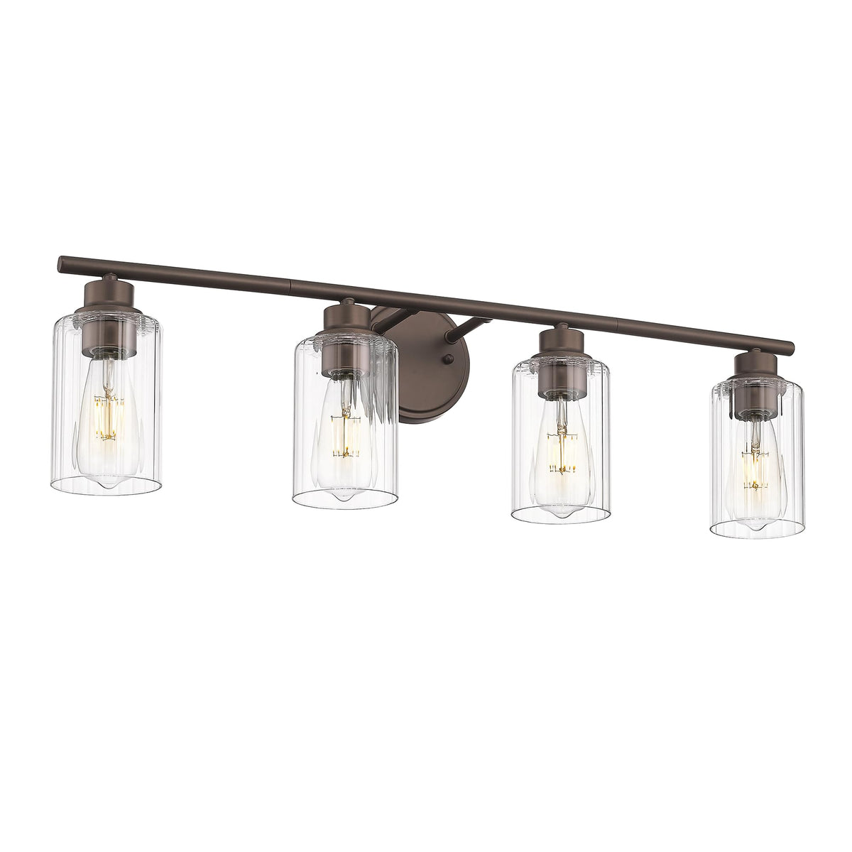 Emliviar 4-Light Vanity Light Fixture, 31 Inch, Fluted Ripple Glass Shade, Oil Rubbed Bronze Finish, Model YE295B