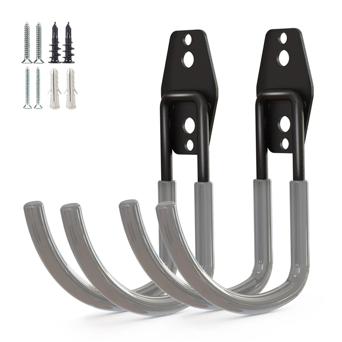 GeeWatom Garage Storage Utility Hooks，Garage Garden Tool Organizer，Steel Wall Mount Hooks, Large Garden U Hooks （2 Pack） (Type-2-Gray)