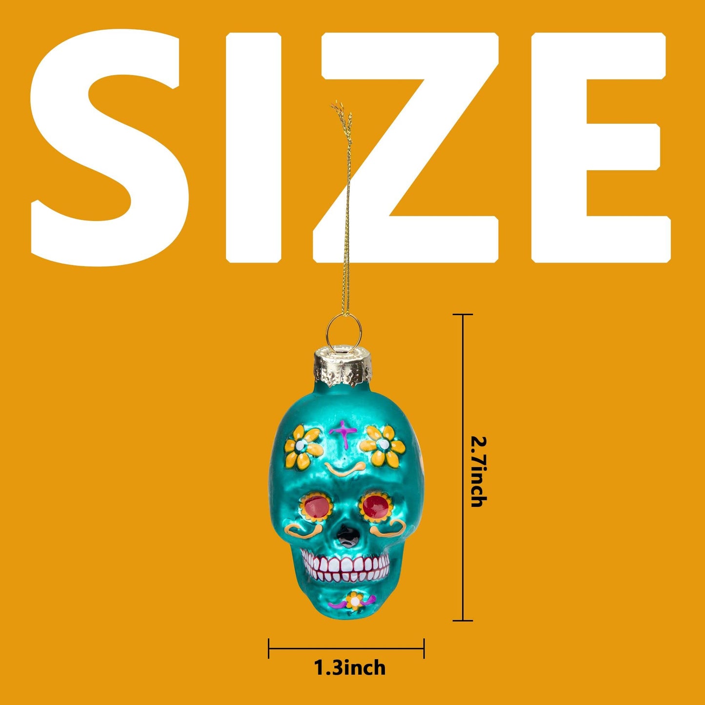12pcs Day of The Dead Glass Ornaments - Dia De Los Muertos Sugar Skull Ornaments - Halloween Hanging Skeleton Head Ornament for Christmas Tree Hanging Decorations
