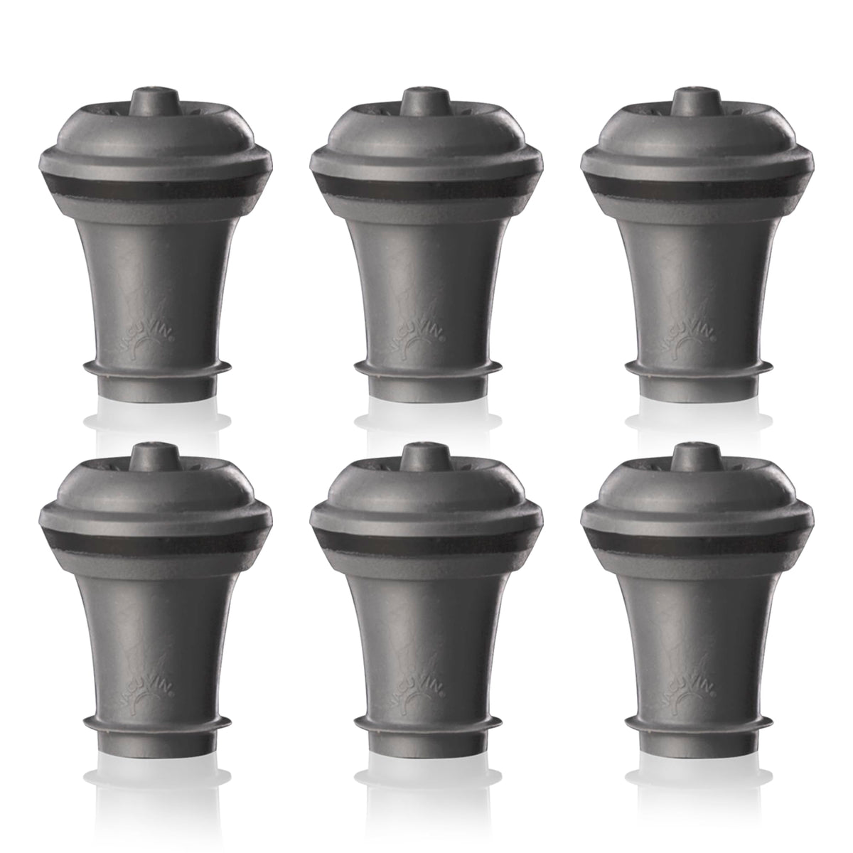 Vacu Vin Wine Stopper Set – 6 Pack Wine Bottle Stopper Cork Alternative – Vacuum Wine Stoppers for Wine Bottles – Reusable Rubber Bottle Stoppers for Wine Saver Pump – Gray