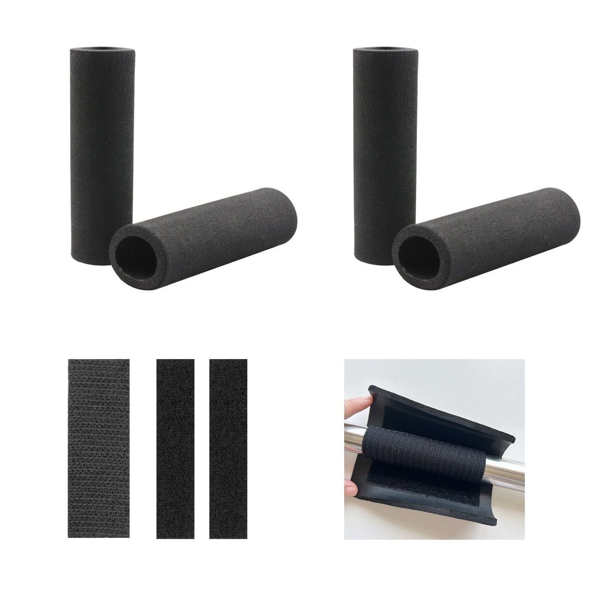Wzttdm 4Pcs Foam Handle Cover, NBR Rubber Grip, 4.3 Inch Tubing, Comfortable Grips for Fitness, Home, Lawn, Bicycle, Motorbike Handlebar Replacement (Black)