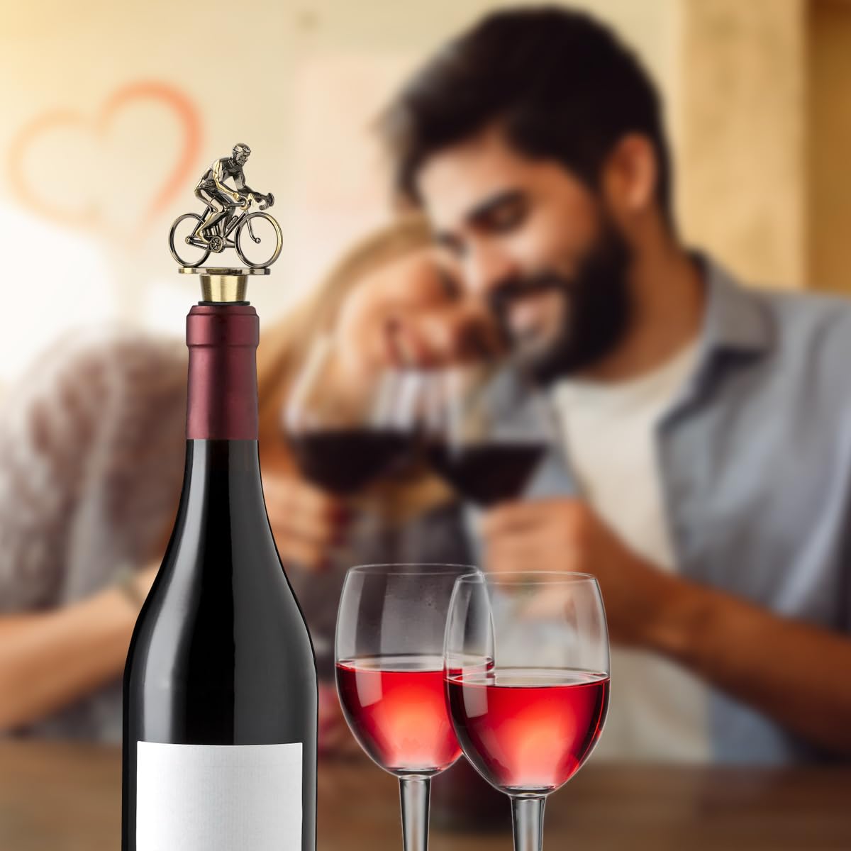 LULLEA Cycling Wine Bottle Stopper, Bicycle Gifts Cyclist Gifts Wine Gifts for Father's Day, Christmas, Birthday, Bronze Bottle Stopper for Wine and Champagne with Bag