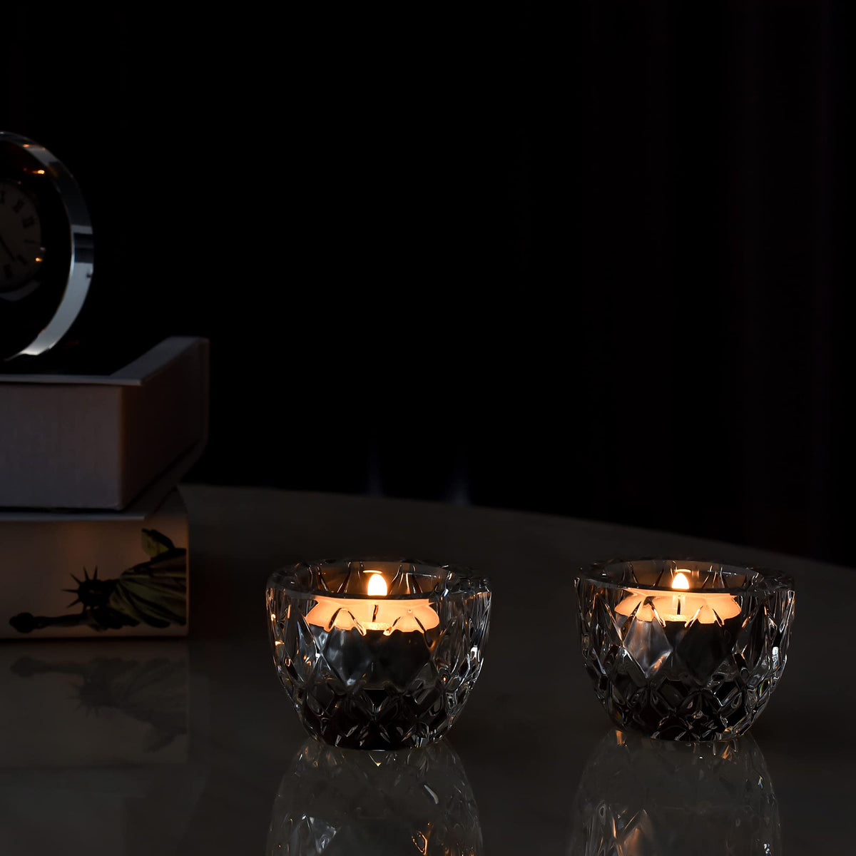 Donoucls Crystal Tealight Candle Holder Pack of 2 Party Dinner Hand-Cut 2.4'' X 1.7'' Clear