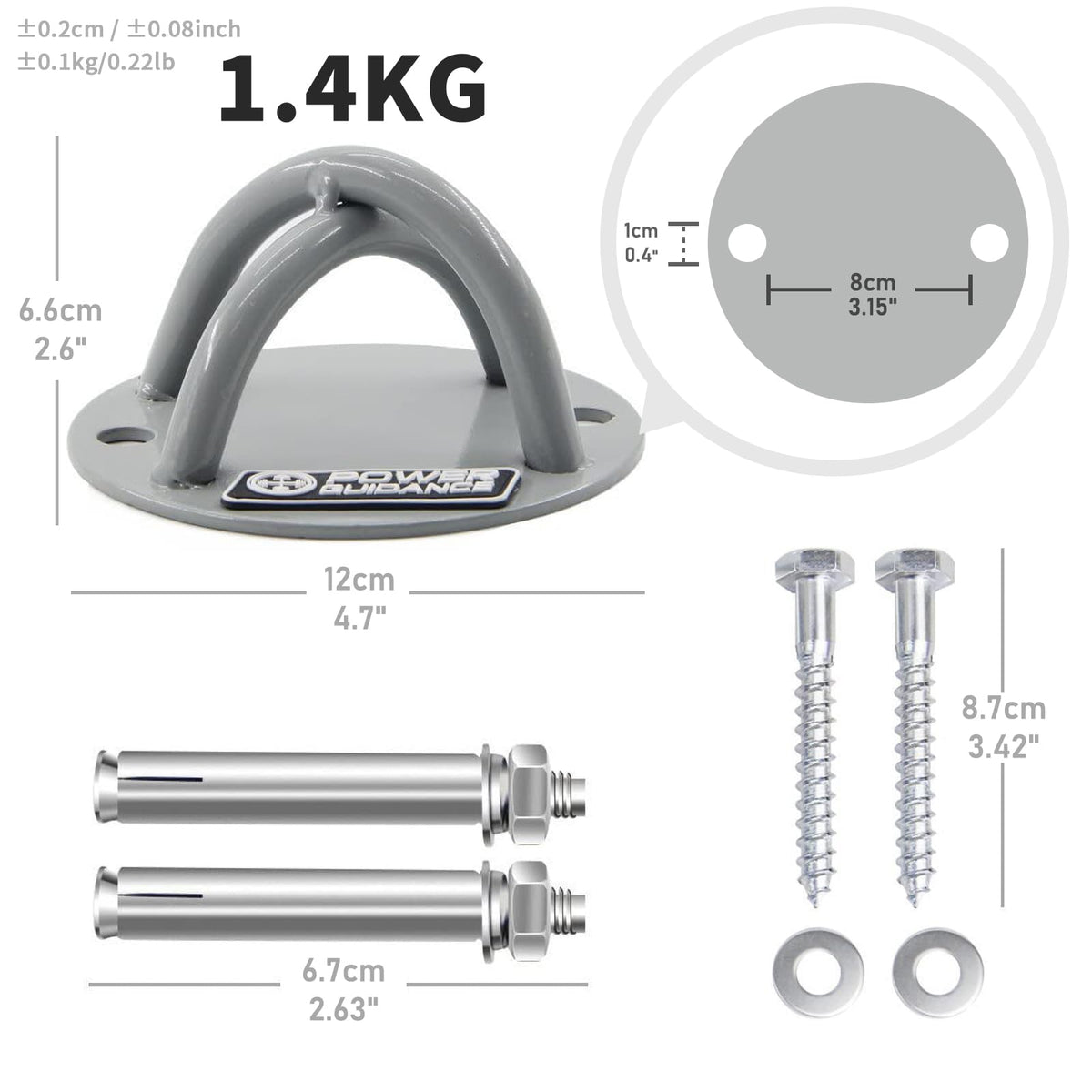 POWER GUIDANCE Wall and Ceiling Mount Bracket for Suspension Straps, Gymnastic Rings, Yoga Swings & Hammock Resistance Band Battle Rope (Sliver, Set of 2)