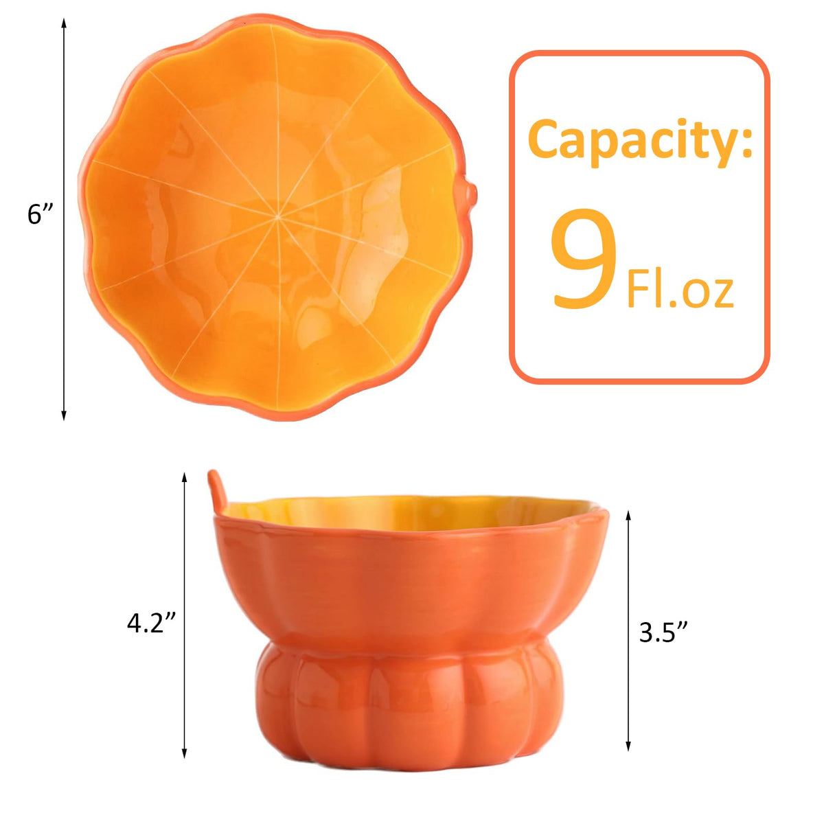 Yeexoxow Pumpkin Raised Ceramic Cat Water Bowl, 9 oz, Whisker Friendly