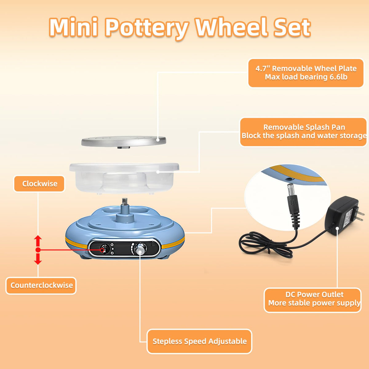 Hitish Mini Pottery Wheel Kit for Kids - 4.7" Turntable Two-Way Rotation Electric Pottery Machine, Adjustable Speed, Low Noise, Clay Wheel DIY Kit for Teens Adults Beginners, Pottery Tools Included