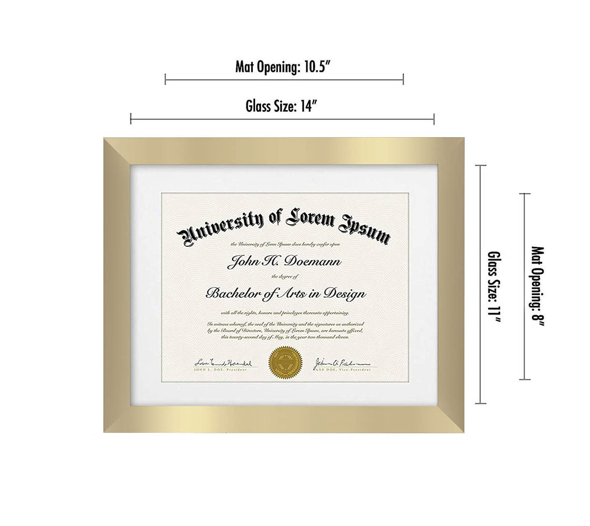 Americanflat 11x14 Diploma Frame with Shatter-Resistant Glass - Use as 8.5x11 Frame with Mat or Display 11x14 Documents Without Mat - Certificate Frames with Engineered Wood for Wall Display - Gold