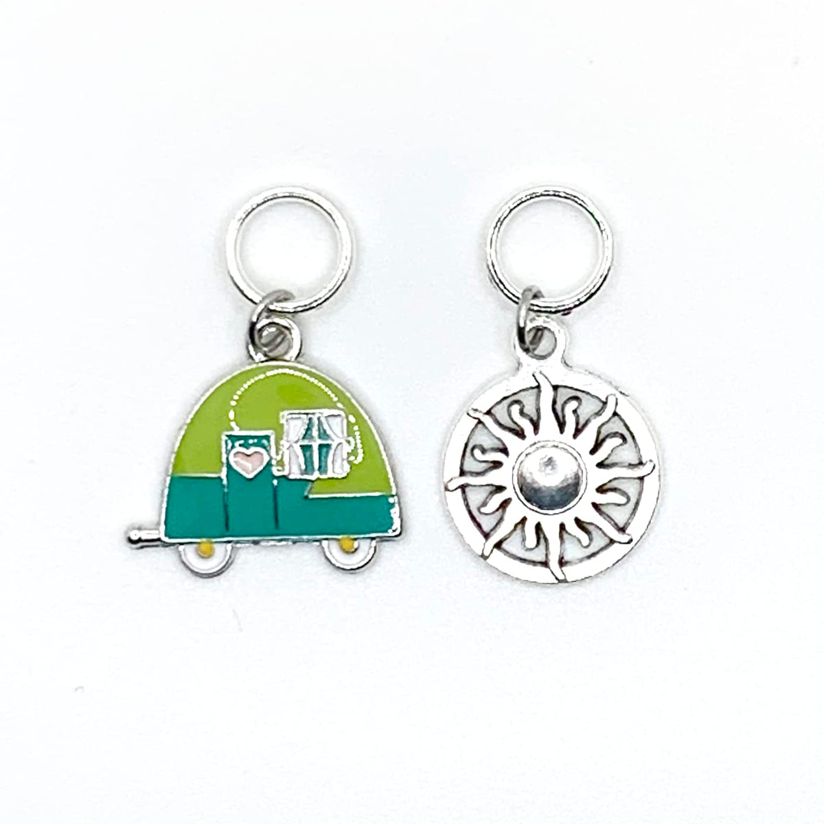 Go Camping Knitting Stitch Markers with Storage Tin | Ring Style Closed Rings | Camping Theme | Gift for Knitters & Yarn Lovers | Handmade by Pretty Warm Designs