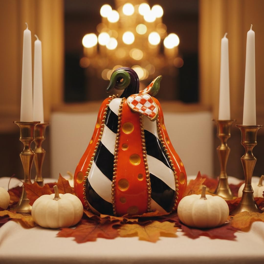 SEAKINGDOM YHH Premium Handmade Pumpkin Statue - 8 Inch Fall Harvest Decor, Resin Sculpture for Thanksgiving Centerpiece, Halloween Tabletop, Mantel & Bookshelf Display (Orange)