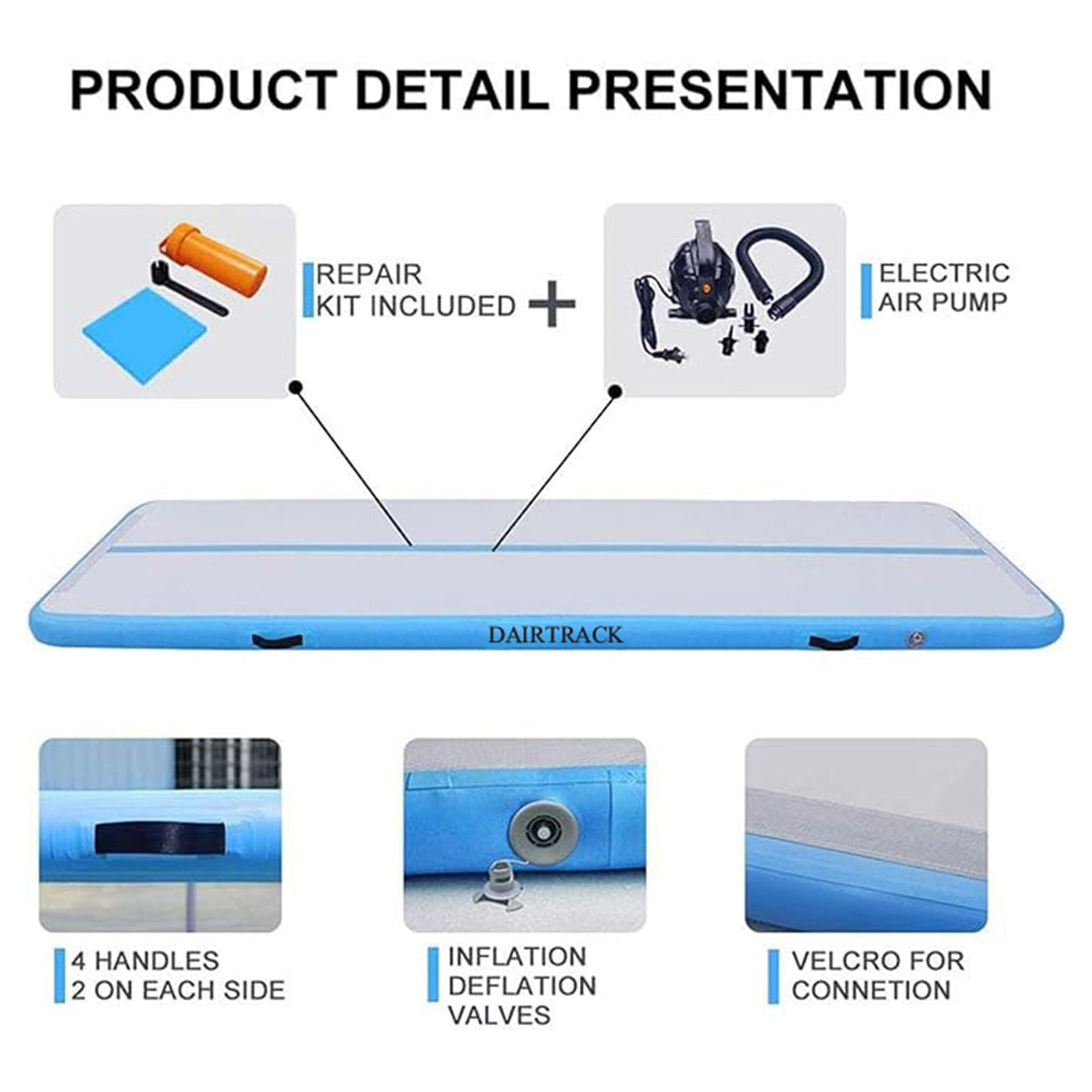 DAIRTRACK IBATMS Air Tumble Track Mat, 10ft/13ft/16ft/20ft Inflatable Gymnastics Air Mat for Gymnastics Training/Home Use/Cheerleading/Yoga/Water