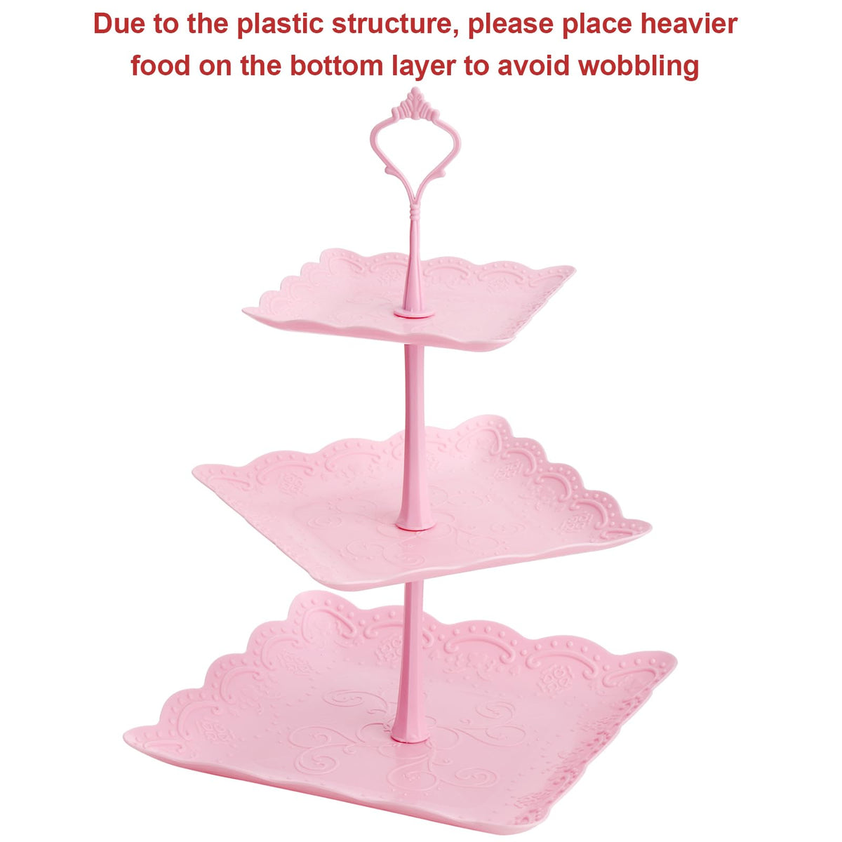 Tosnail 3 Pack 3 Tiers Plastic Cupcake Stand Dessert Stand Tiered Serving Trays with Pink Rod Candy Pastry Holders for Baby Shower, Wedding and Party - Pink Rod