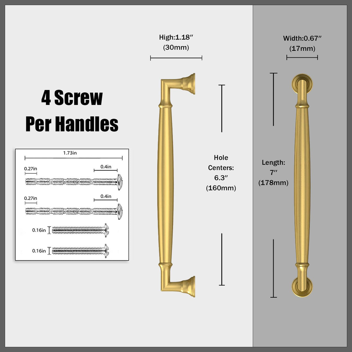 Talentedeco 10 Pack Vibrant Brushed Brass Cabinet Pulls 6.3 Inch(160mm) Kitchen Cabinet Handles Solid Heavy Duty Drawer Pulls