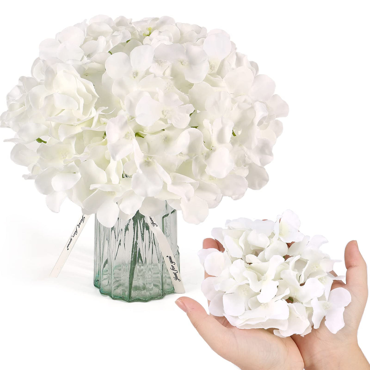 Auihiay 26 Pieces Hydrangea Artificial Flowers Silk Hydrangea Flowers Artificial Flowers Heads with Stems for Home Wedding Party Decorations (Ivory)