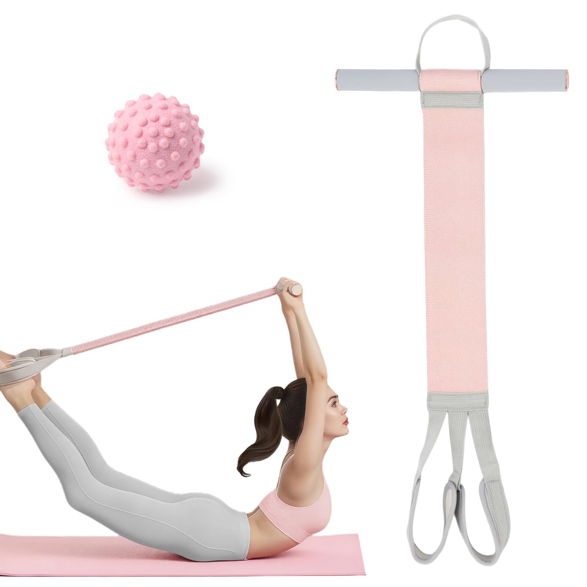Elicho 120lb Pedal Resistance Bands with Handles, Heavy Duty Elastic Pull Rope for Yoga, Sit Up, Strength Training & Home Workout(Pink)